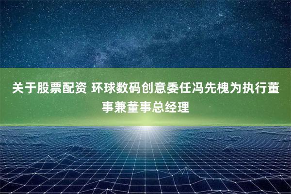 关于股票配资 环球数码创意委任冯先槐为执行董事兼董事总经理